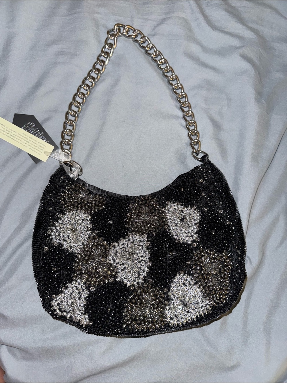 Beaded Black and Silver Shoulder Bag Handmade in India New with Tags